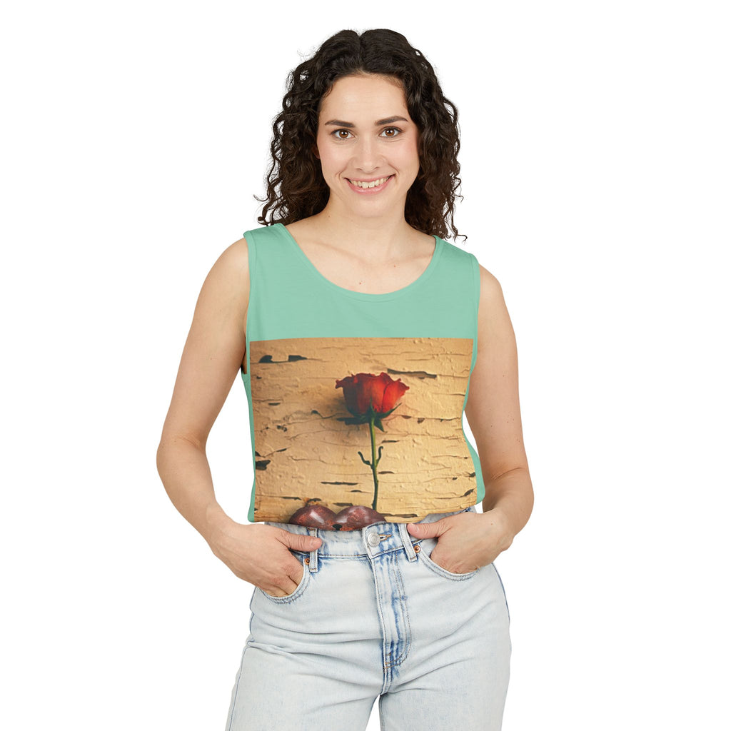 Rose & Heart Key Tank Top — Vintage Romantic Graphic Tank