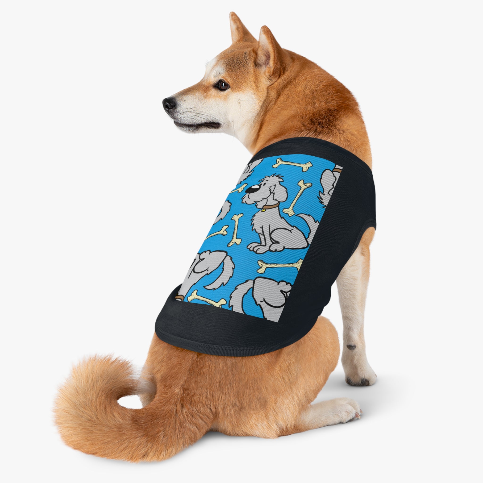 Dog Bones Pattern Pet Tank — Cute Grey Puppy Print Dog Shirt