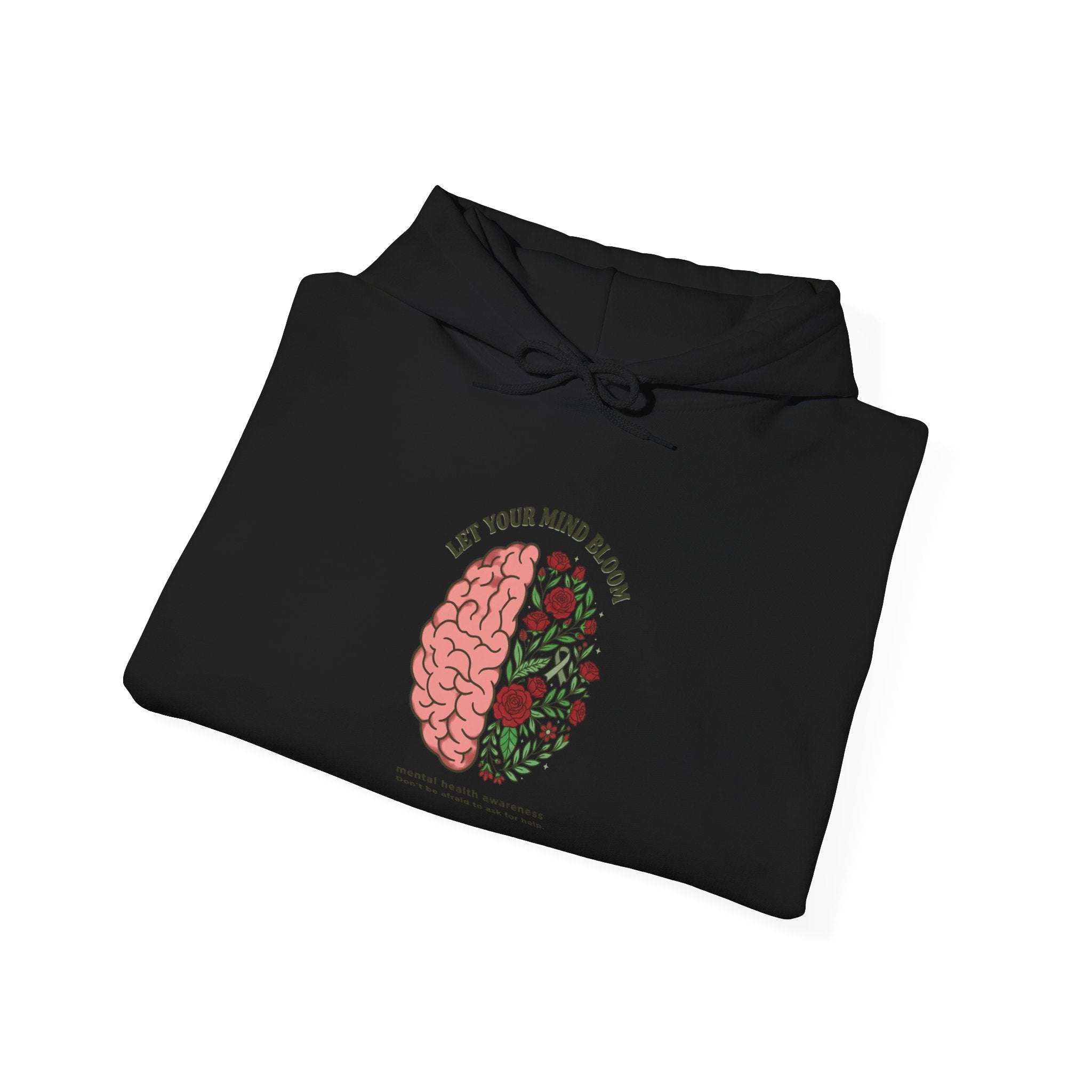 Let your mind bloom Hoodie | green ribbon, brain floral illustration