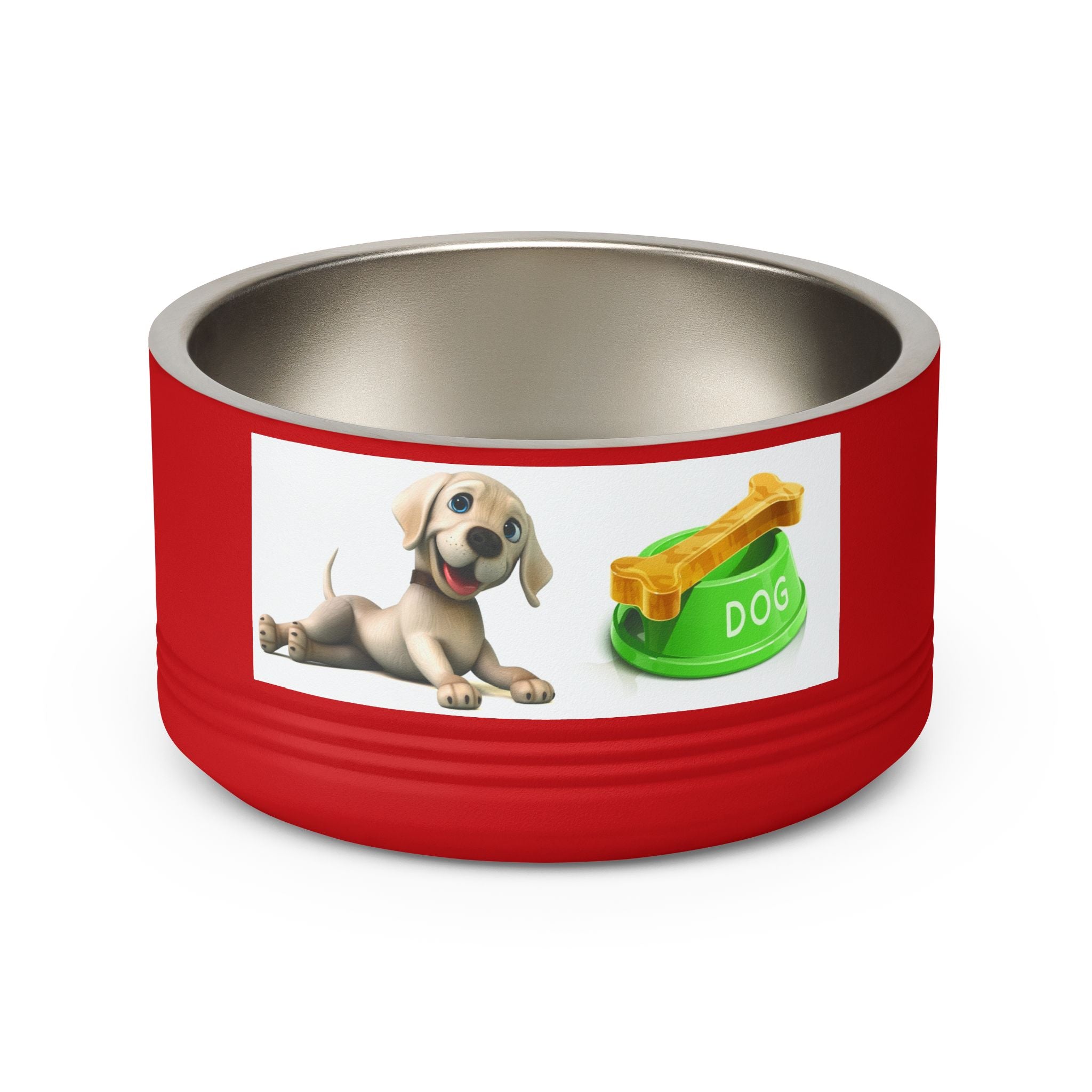 Dog Pet Bowl — 18oz Stainless Steel Dog Food Bowl with Cute Puppy & Bone Design