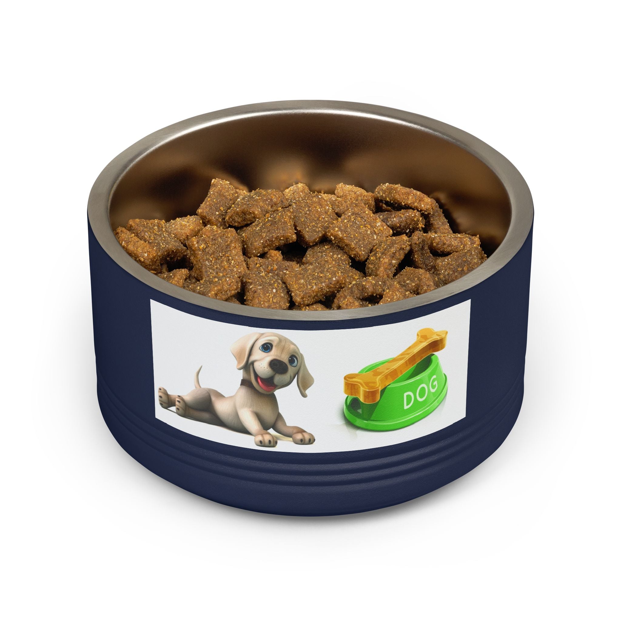 Dog Pet Bowl — 18oz Stainless Steel Dog Food Bowl with Cute Puppy & Bone Design