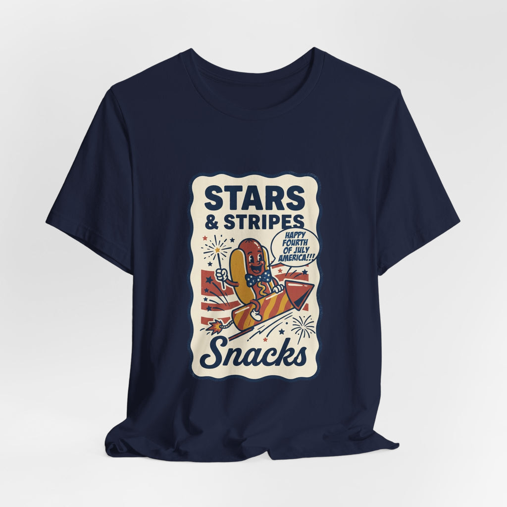 Stars & Stripes Snacks Tee | Hot Dog Humor, 4th of July Retro Americana