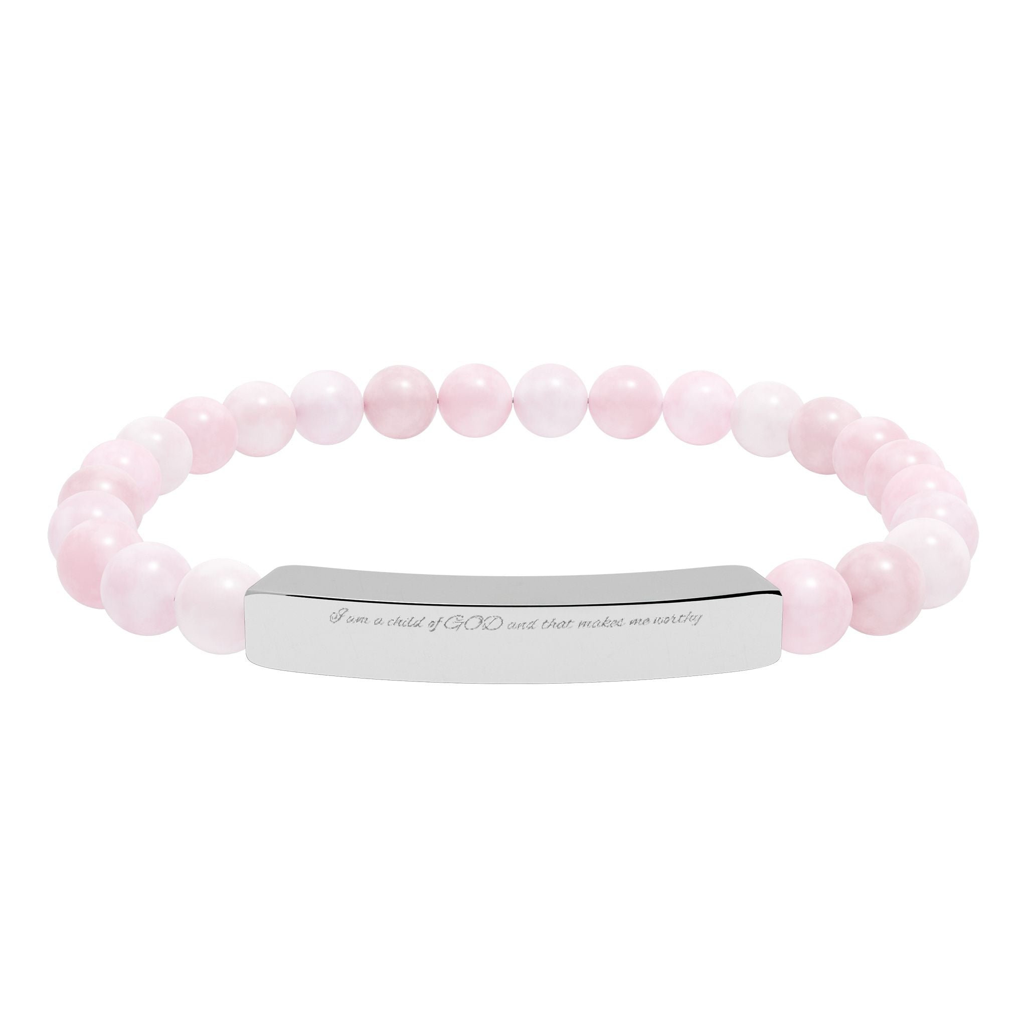 Engravable Natural Stone Bead Bracelet with Stainless Steel Bar