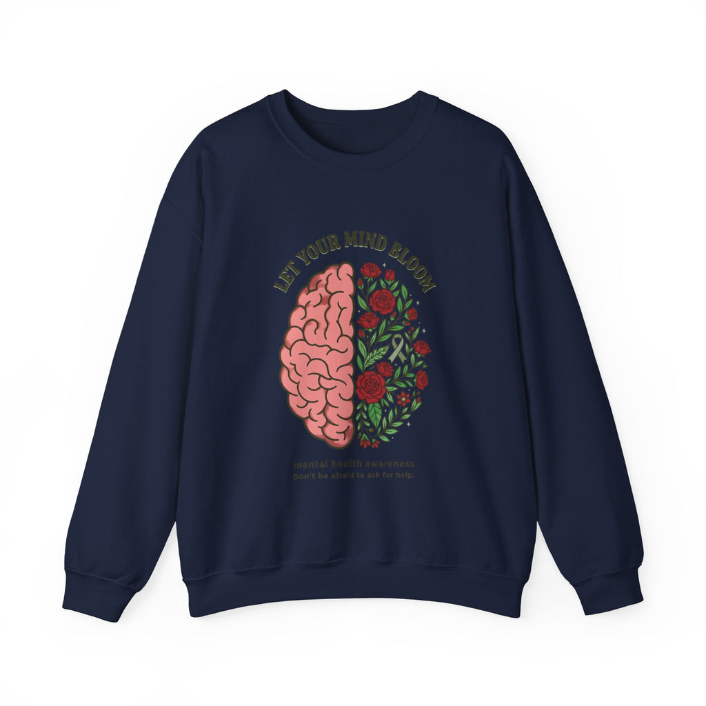 Let Your Mind Bloom Sweatshirt | Mental Health Awareness, Green Ribbon