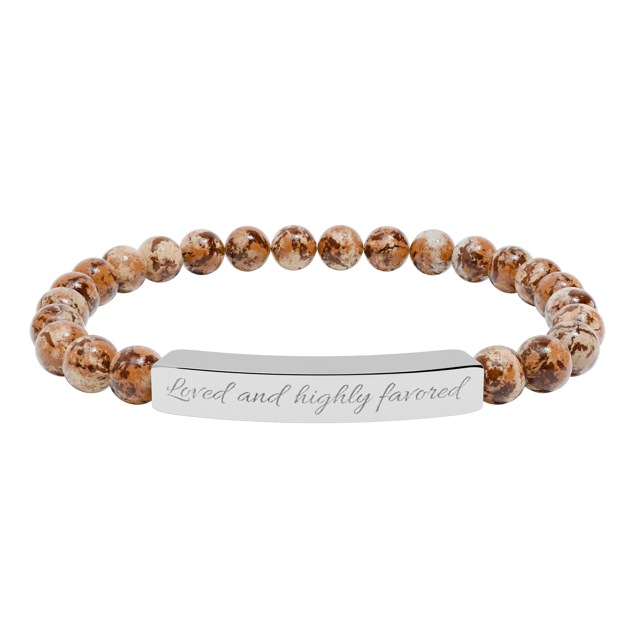 Engravable Natural Stone Stretch Bracelet — Custom Bar Bead Bracelet