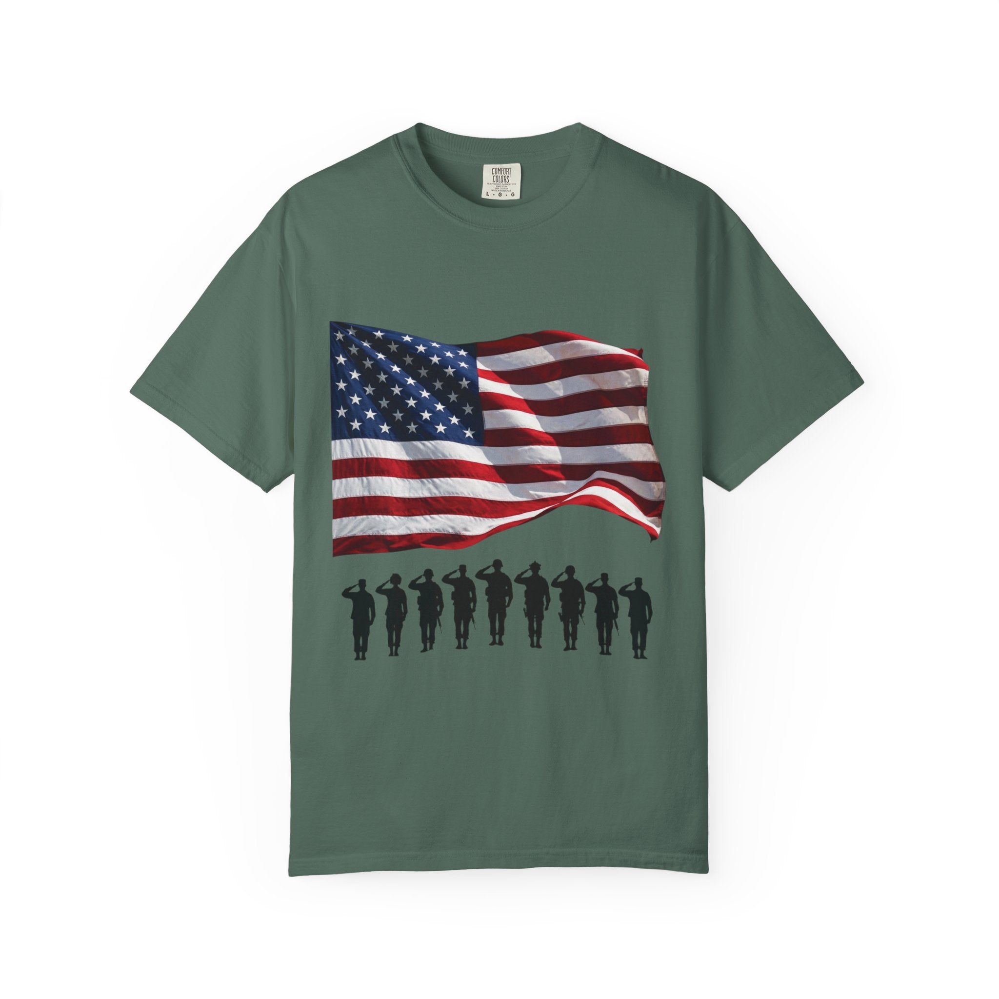 T-Shirt - American Flag with Saluting Soldiers | "Welcome Home!" Military Reunion Tee