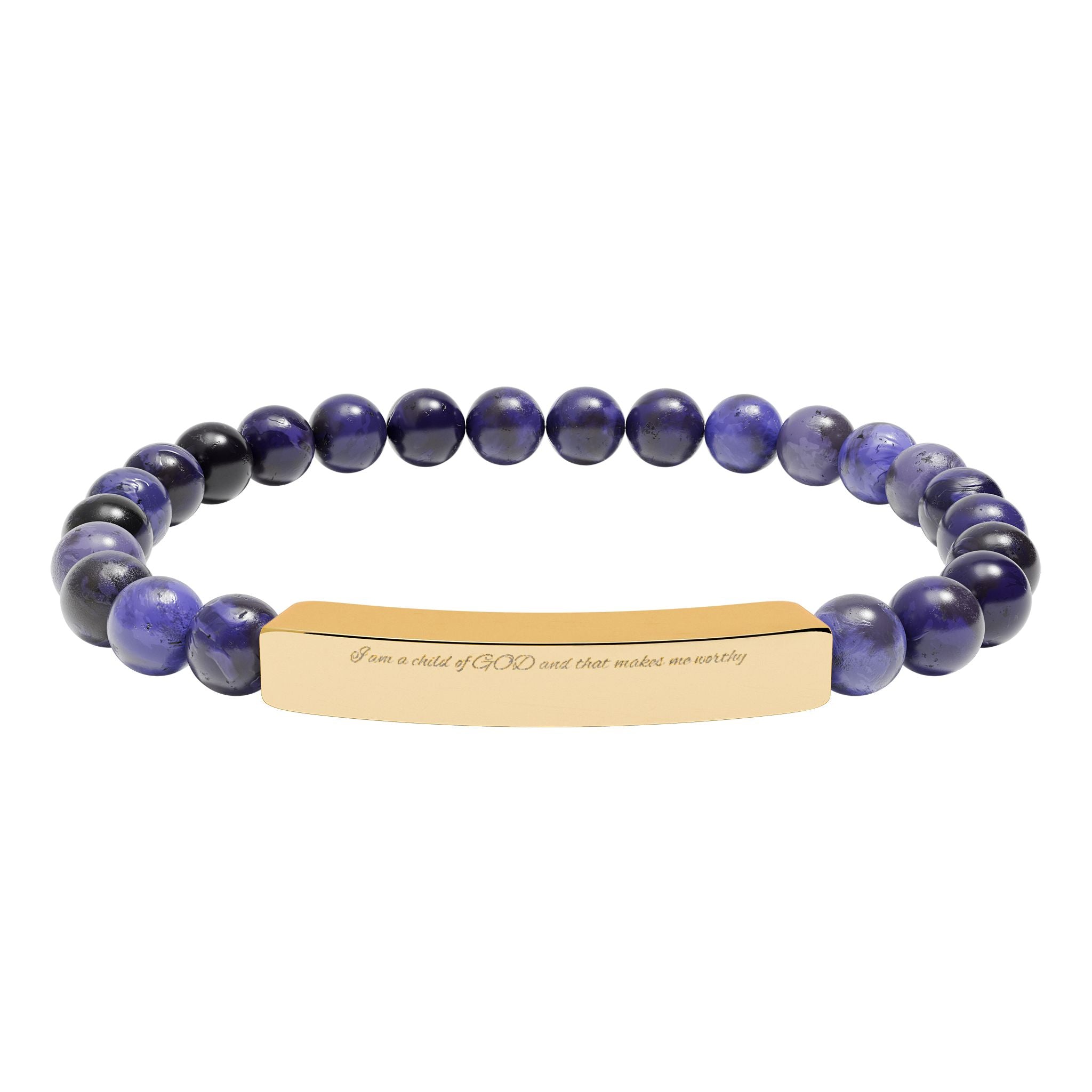 Engravable Natural Stone Bead Bracelet with Stainless Steel Bar