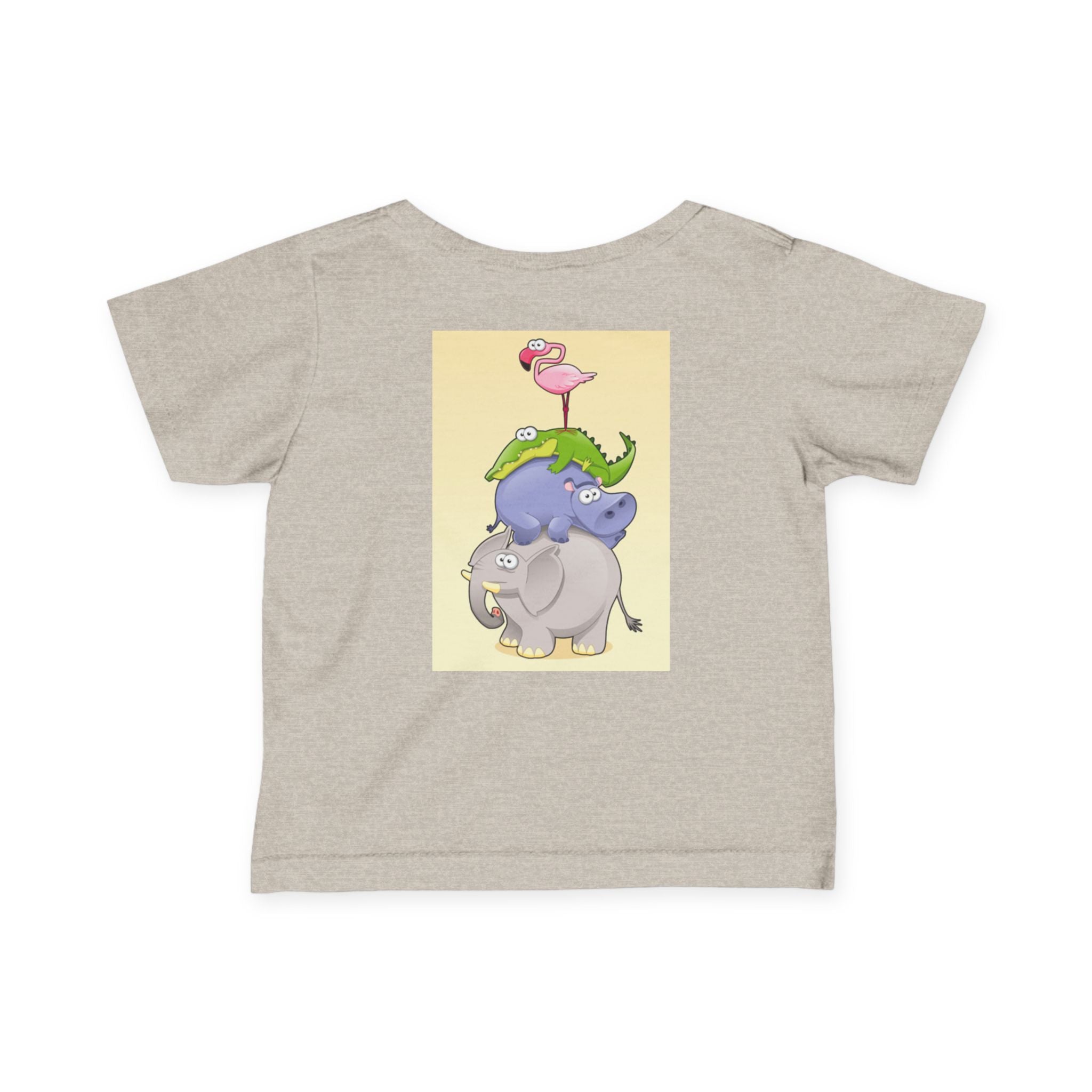 Infant Tee — Cute Stacked Safari Animals Baby Shirt (Elephant, Hippo, Crocodile, Flamingo)
