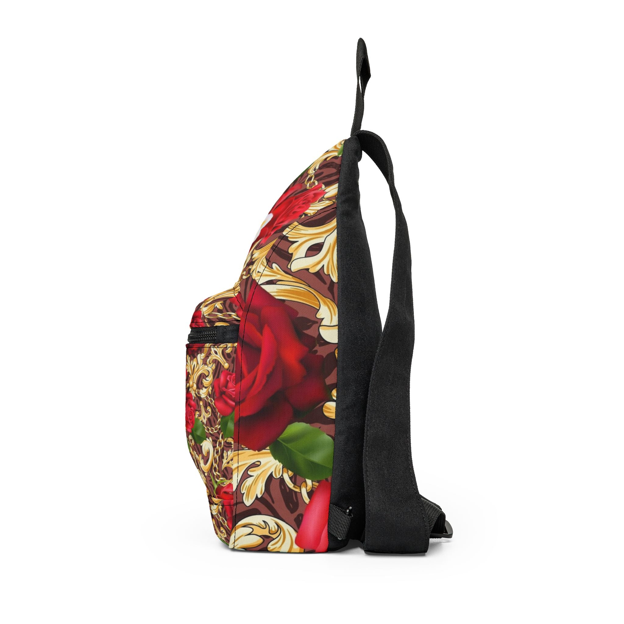 Floral Baroque Sling Bag — Vintage Red Roses Crossbody Pack