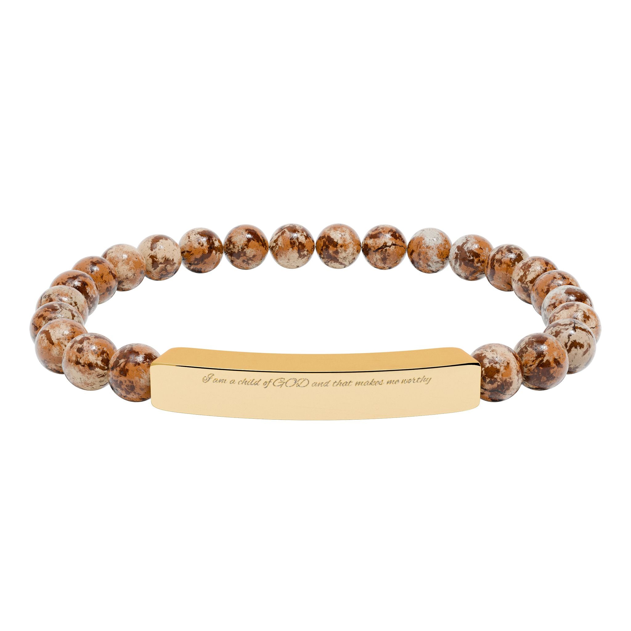 Engravable Natural Stone Bead Bracelet with Stainless Steel Bar