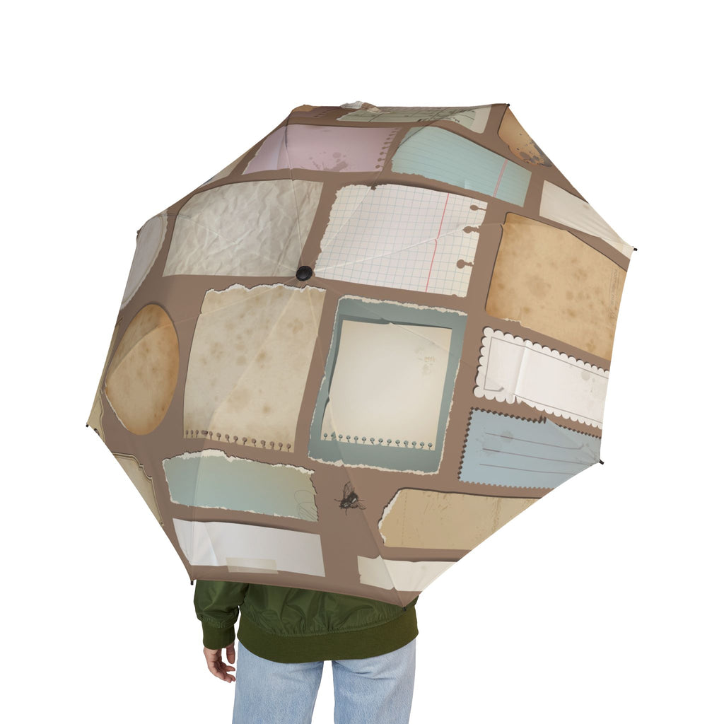 Foldable Umbrella — Vintage Patchwork Notebook Pattern, Semi-Automatic Travel Umbrella