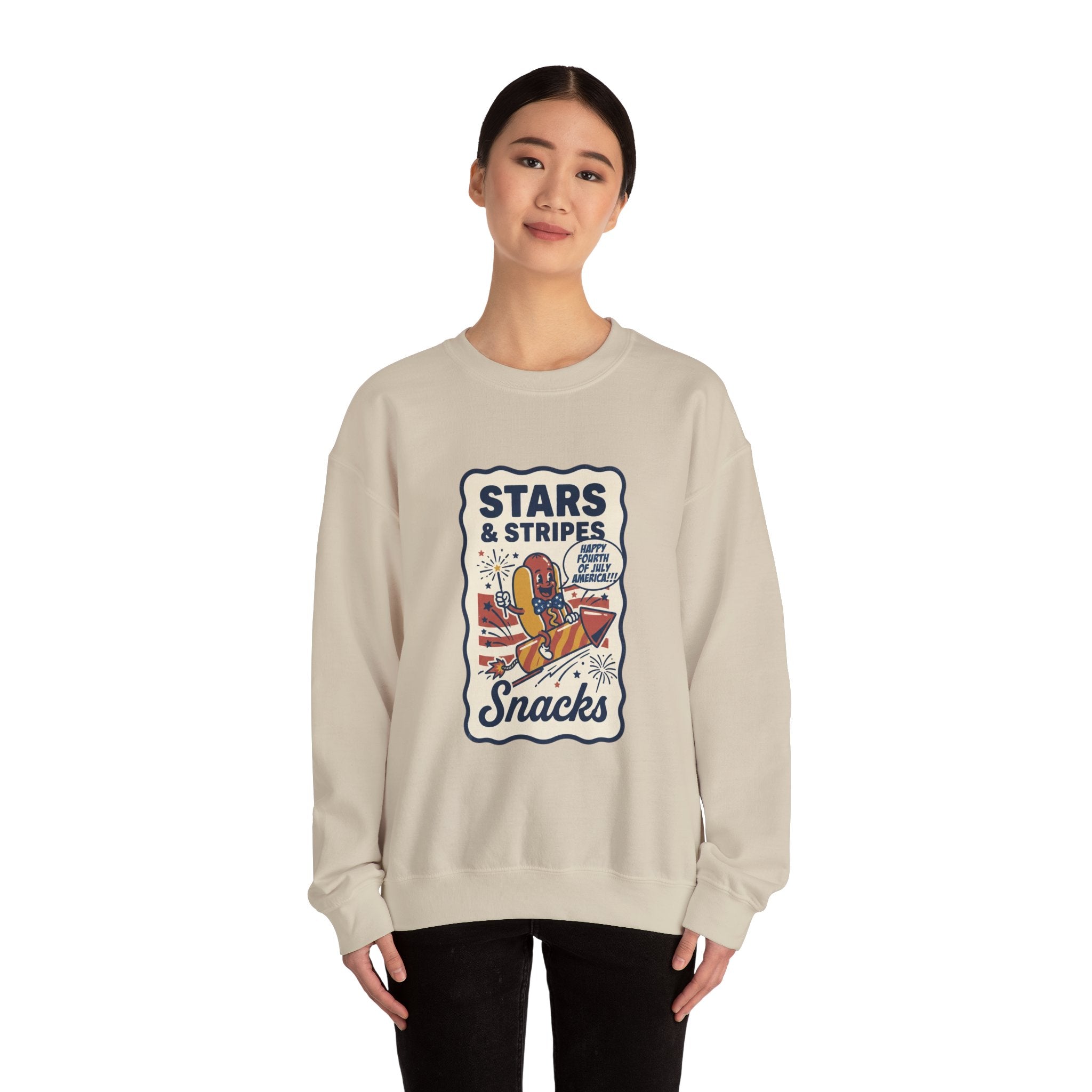 Stars & Stripes Snacks Sweatshirt | Hot Dog Fourth of July, Retro Americana