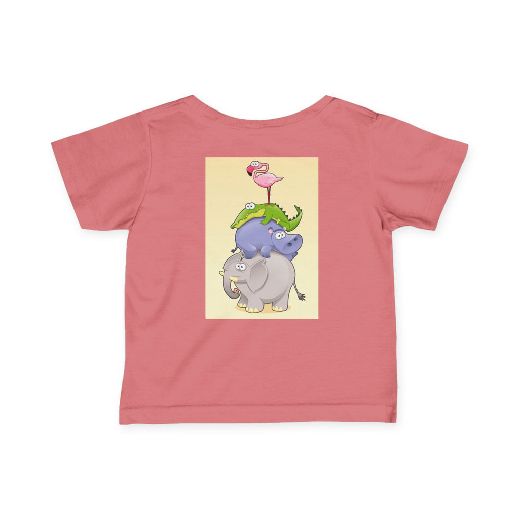Infant Tee — Cute Stacked Safari Animals Baby Shirt (Elephant, Hippo, Crocodile, Flamingo)