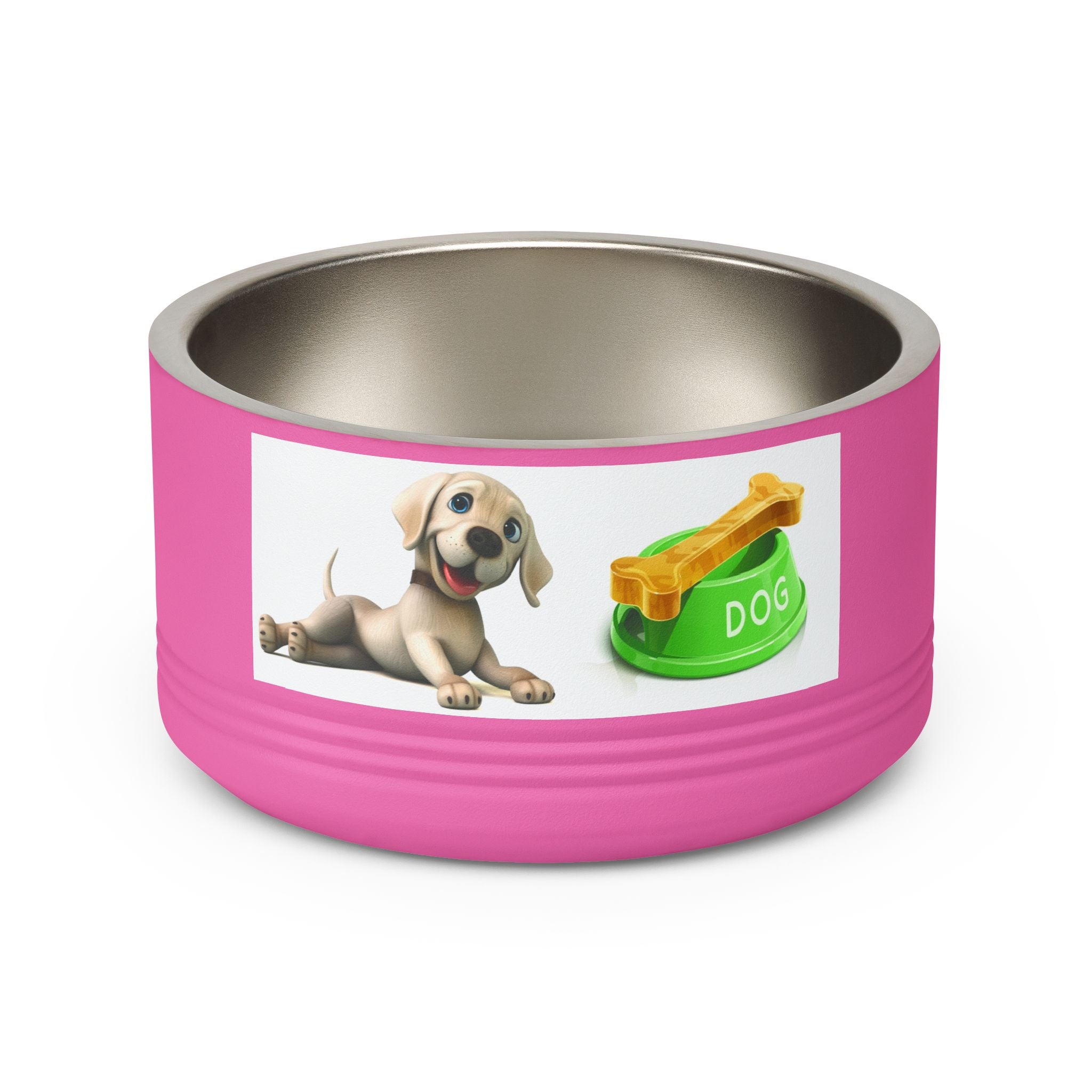 Dog Pet Bowl — 18oz Stainless Steel Dog Food Bowl with Cute Puppy & Bone Design