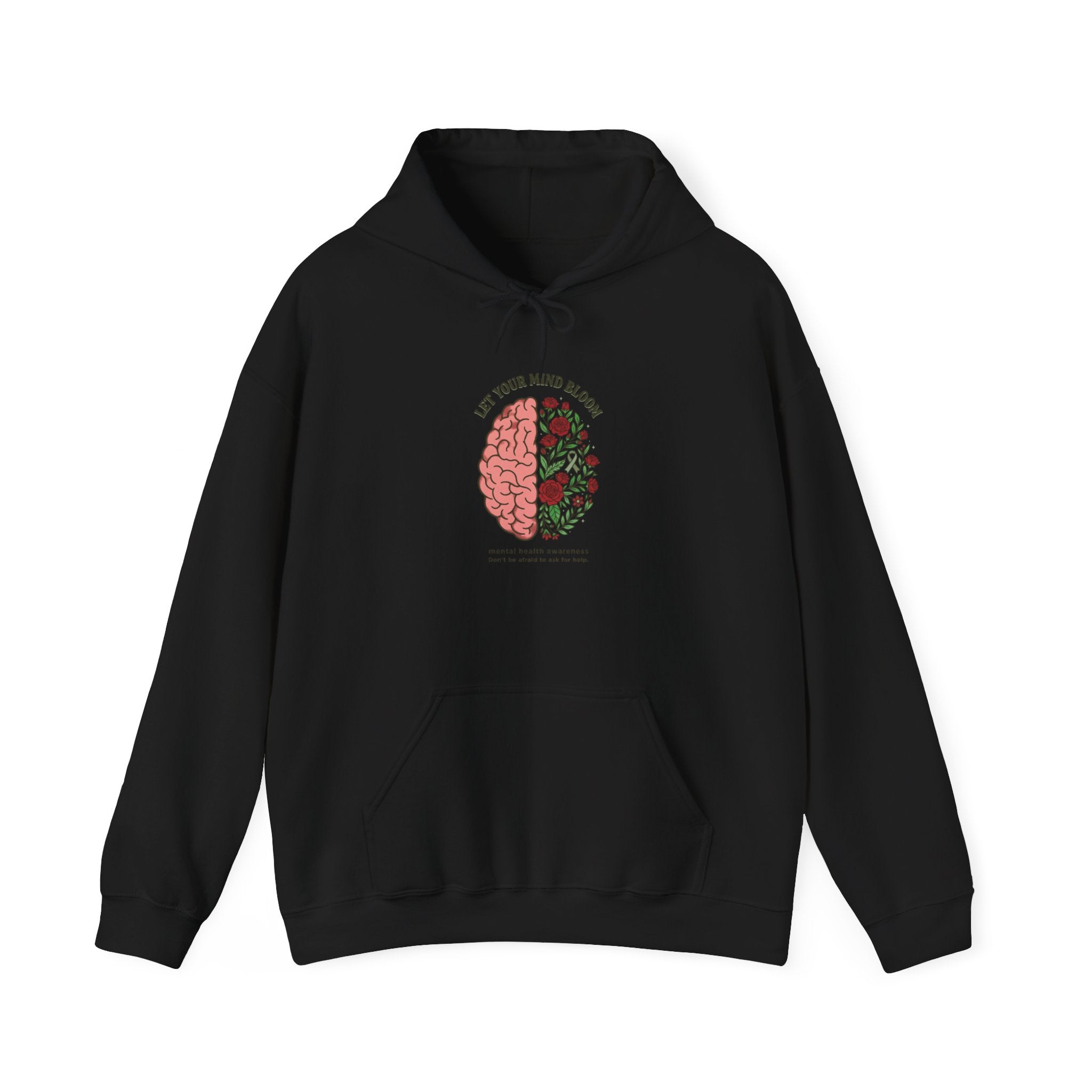 Let your mind bloom Hoodie | green ribbon, brain floral illustration